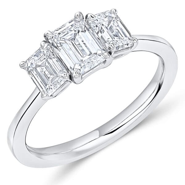 Emerald Cut Trilogy Diamond Engagement Ring