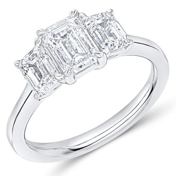 Emerald Cut Trilogy Diamond Engagement Ring