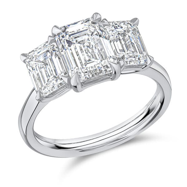 Emerald Cut Trilogy Diamond Engagement Ring