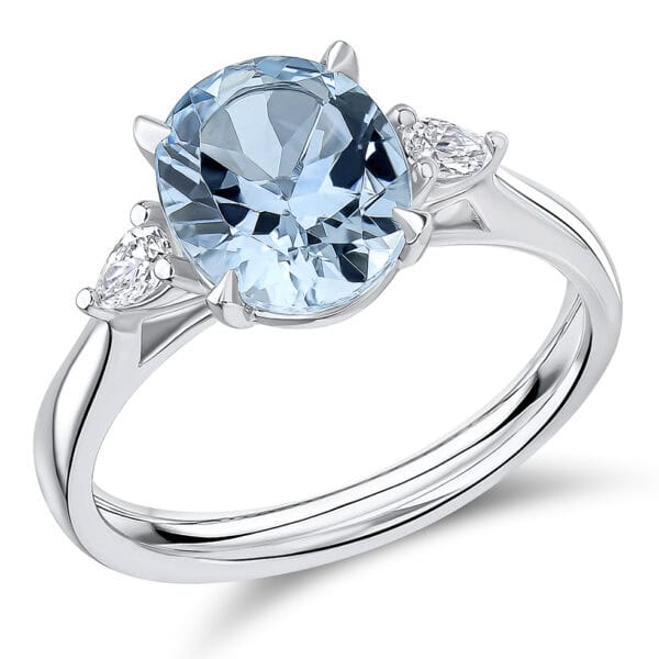 Aquamarine and Diamond Oval Cut Trilogy Engagement Ring