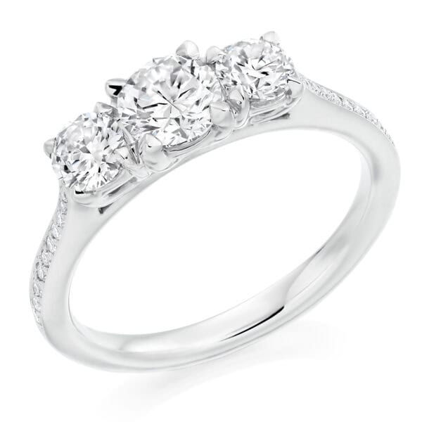 Round Brilliant Trilogy Diamond Engagement Ring with Diamond Set Shoulders