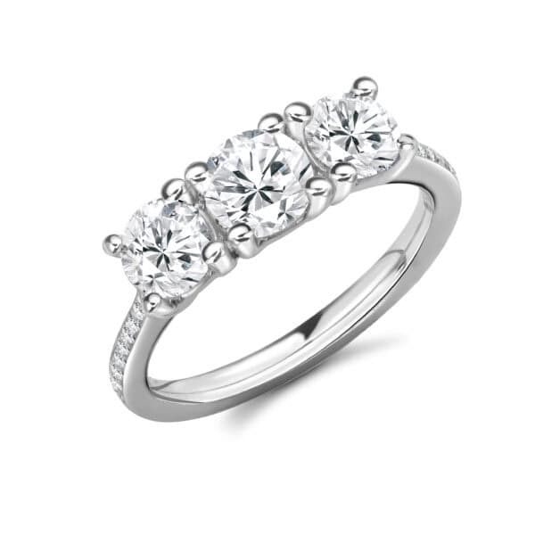 Round Brilliant Trilogy Diamond Engagement Ring with Diamond Set Shoulders