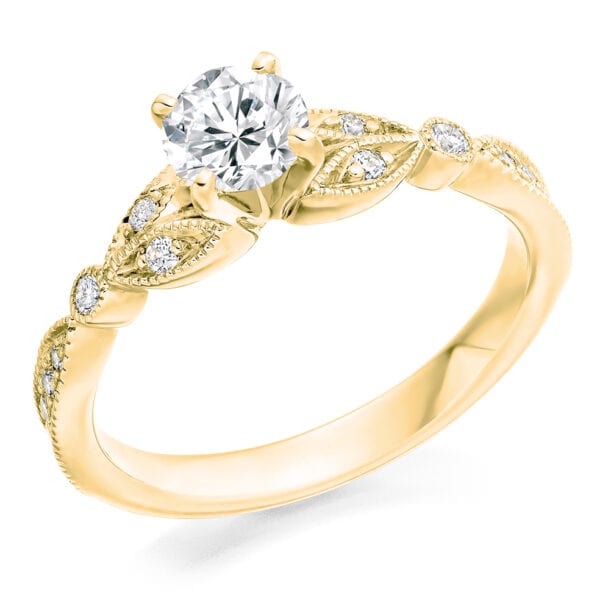 Round Brilliant Solitaire 0.5ct Diamond Engagement Ring with Diamond Set Shoulders - Image 2