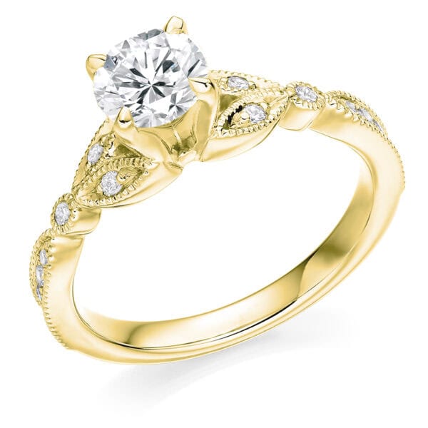 Round Brilliant Solitaire 0.9ct Diamond Engagement Ring with Diamond Set Shoulders - Image 2