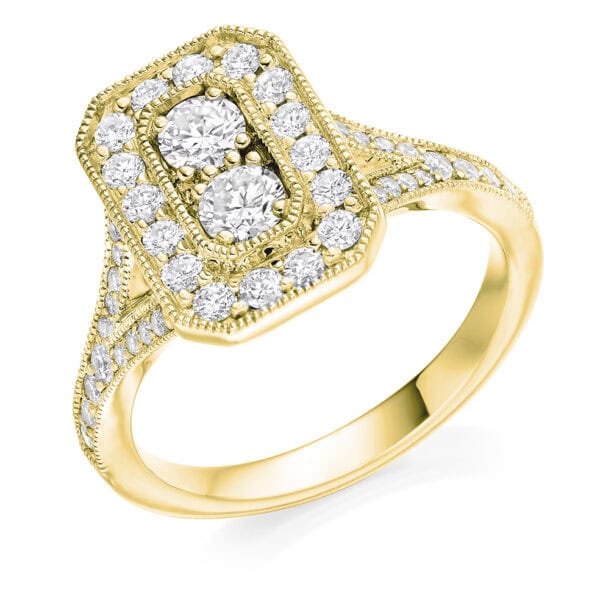 Double Round Brilliant Halo 0ct Diamond Engagement Ring with Diamond Set Shoulders - Image 2