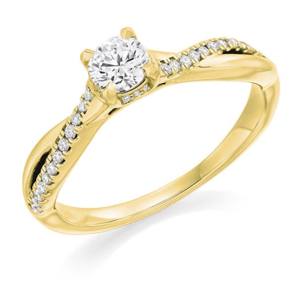 Round Brilliant Solitaire 0.33ct Diamond Engagement Ring with Diamond Set Shoulders - Image 2