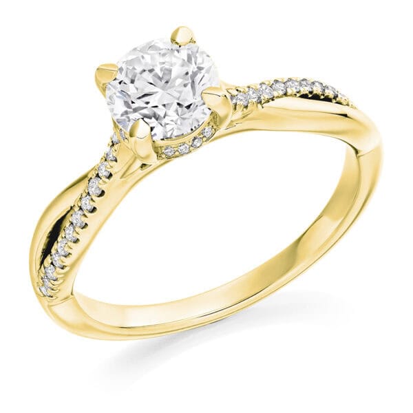 Round Brilliant Solitaire 0.9ct Diamond Engagement Ring with Diamond Set Shoulders - Image 2