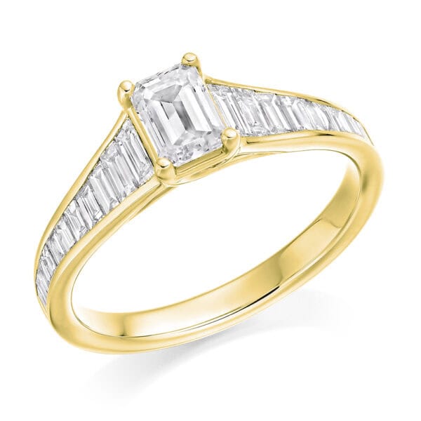 Emerald Cut Solitaire 0.5ct Diamond Engagement Ring with Diamond Set Shoulders - Image 2