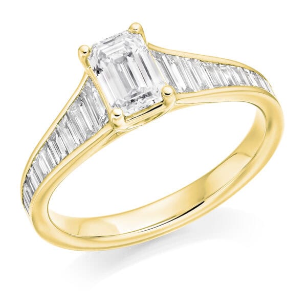 Emerald Cut Solitaire 0.75ct Diamond Engagement Ring with Diamond Set Shoulders - Image 2