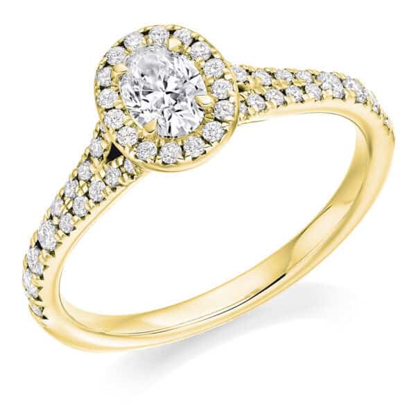 Oval Cut Halo 0.4ct Diamond Engagement Ring with Diamond Set Shoulders - Image 2