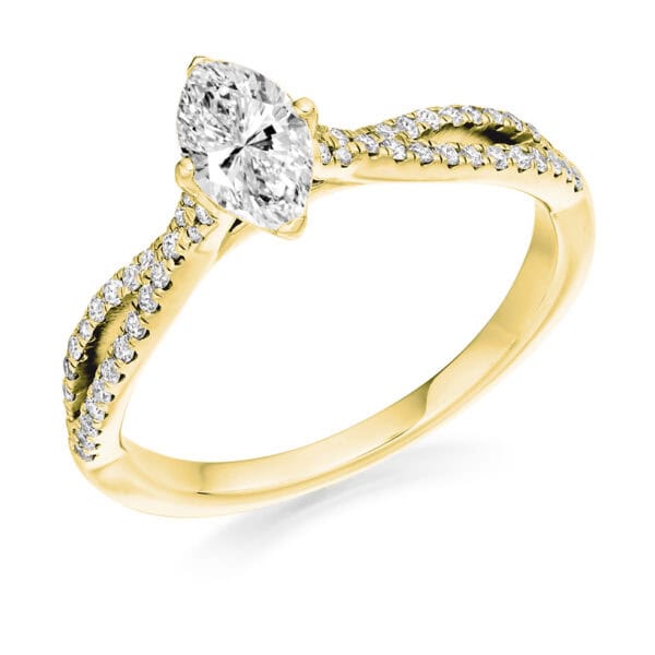 Marquise Cut Solitaire 0.5ct Diamond Engagement Ring with Diamond Set Shoulders - Image 2