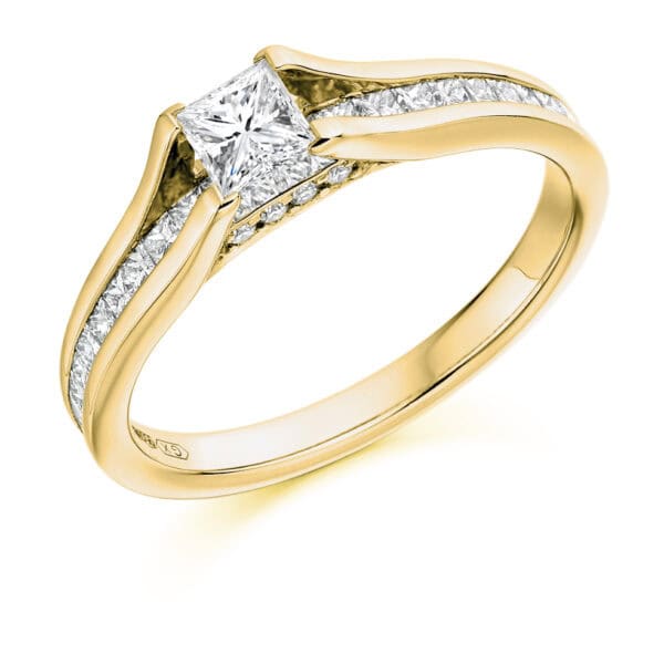 Princess Cut Solitaire 0.33ct Diamond Engagement Ring with Diamond Set Shoulders - Image 2