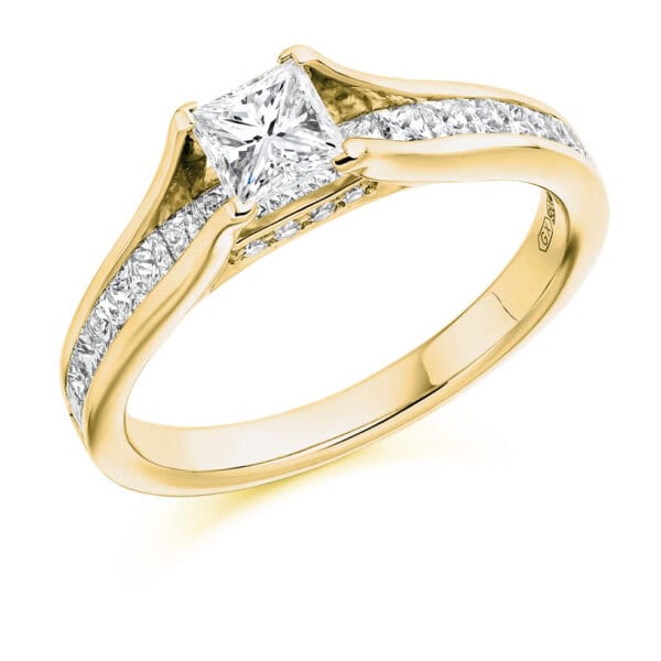 Princess Cut Solitaire 0.5ct Diamond Engagement Ring with Diamond Set Shoulders - Image 2