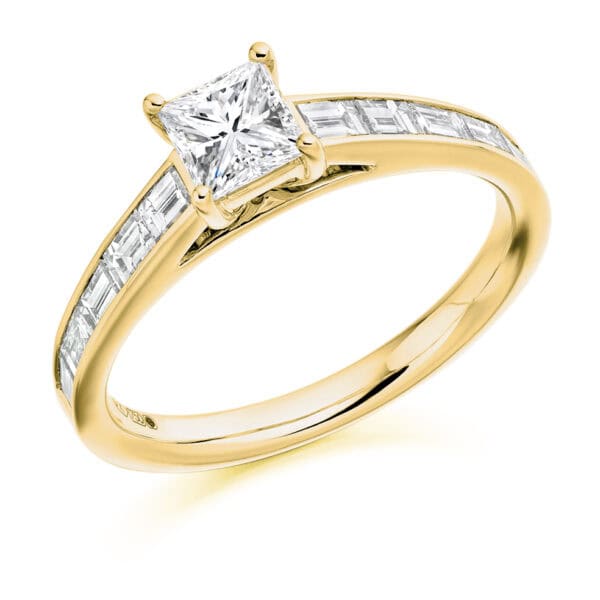 Princess Cut Solitaire 0.5ct Diamond Engagement Ring with Diamond Set Shoulders - Image 2