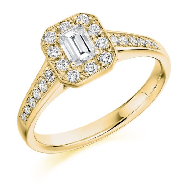 Emerald Cut Halo 0.33ct Diamond Engagement Ring with Diamond Set Shoulders - Image 2