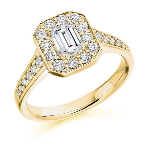 Emerald Cut Halo 0.75ct Diamond Engagement Ring with Diamond Set Shoulders - Image 2