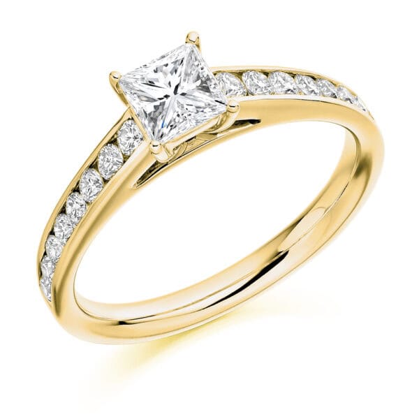 Princess Cut Solitaire 0.5ct Diamond Engagement Ring with Diamond Set Shoulders - Image 2
