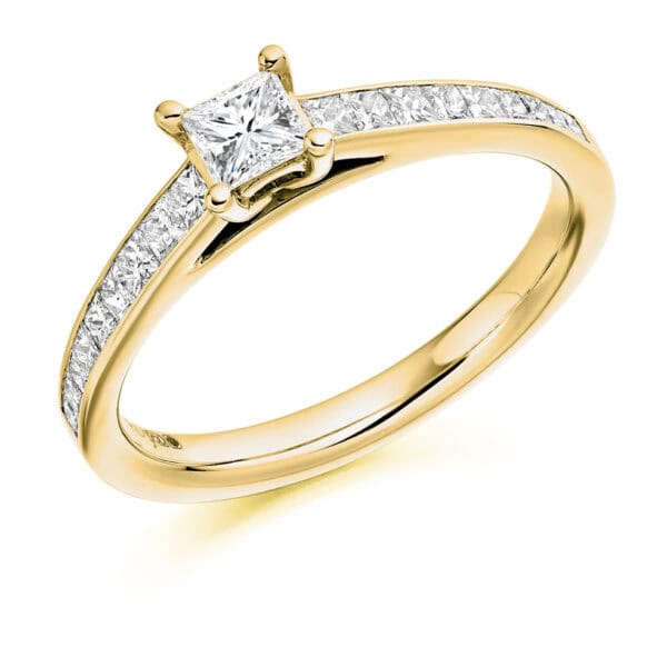 Princess Cut Solitaire 0.33ct Diamond Engagement Ring with Diamond Set Shoulders - Image 2