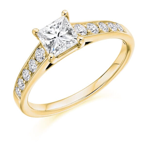 Princess Cut Solitaire 0.75ct Diamond Engagement Ring with Diamond Set Shoulders - Image 2