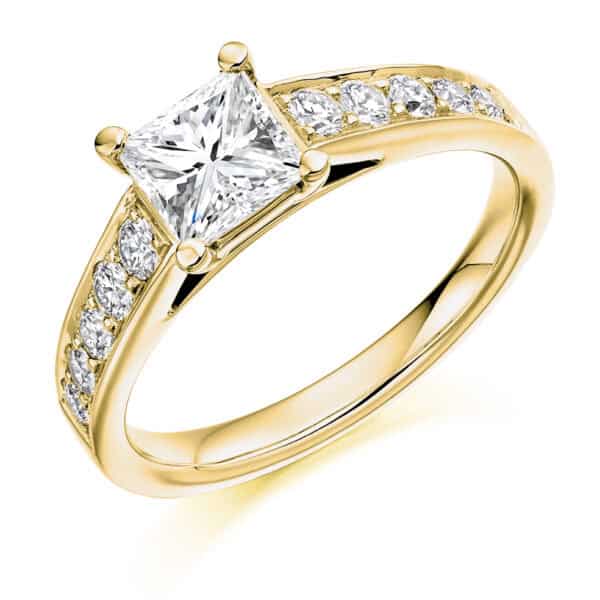 Princess Cut Solitaire 1ct Diamond Engagement Ring with Diamond Set Shoulders - Image 2