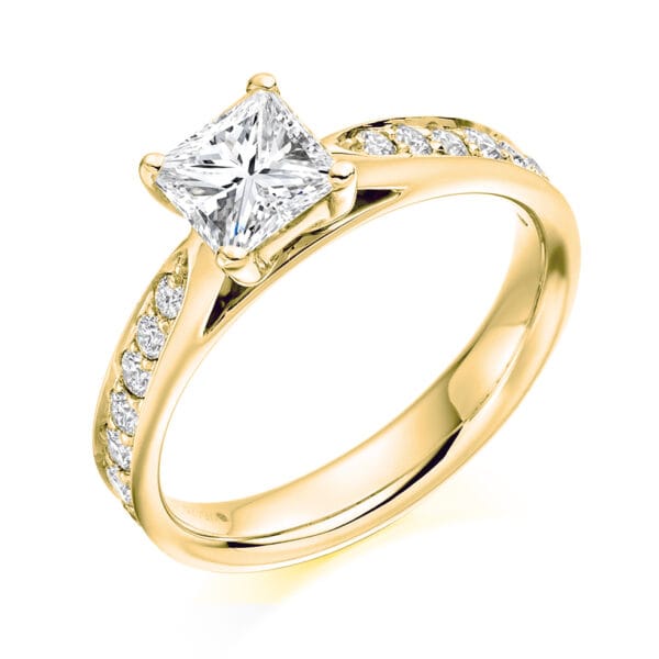 Princess Cut Solitaire 0.5ct Diamond Engagement Ring with Diamond Set Shoulders - Image 2