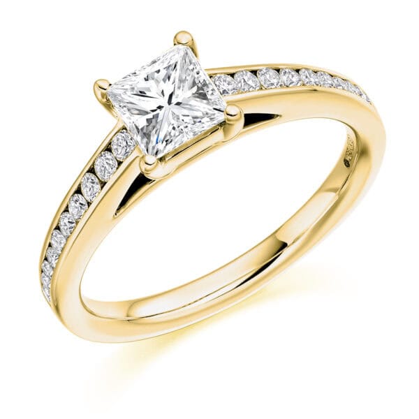 Princess Cut Solitaire 0.5ct Diamond Engagement Ring with Diamond Set Shoulders - Image 2