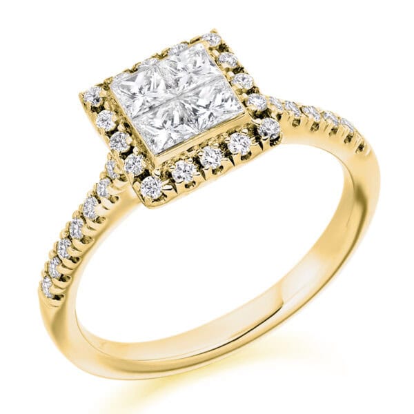Princess Cut Halo 0.6ct Diamond Engagement Ring with Diamond Set Shoulders - Image 2