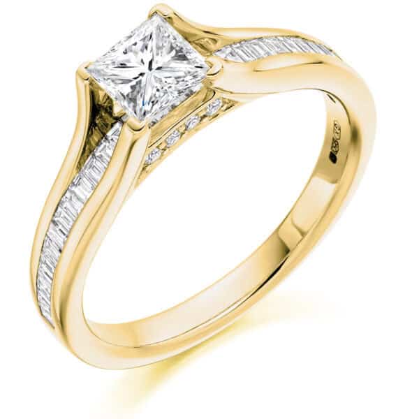 Princess Cut Solitaire 0.5ct Diamond Engagement Ring with Diamond Set Shoulders - Image 2