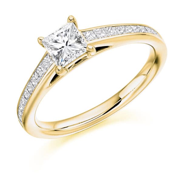 Princess Cut Solitaire 0.5ct Diamond Engagement Ring with Diamond Set Shoulders - Image 2