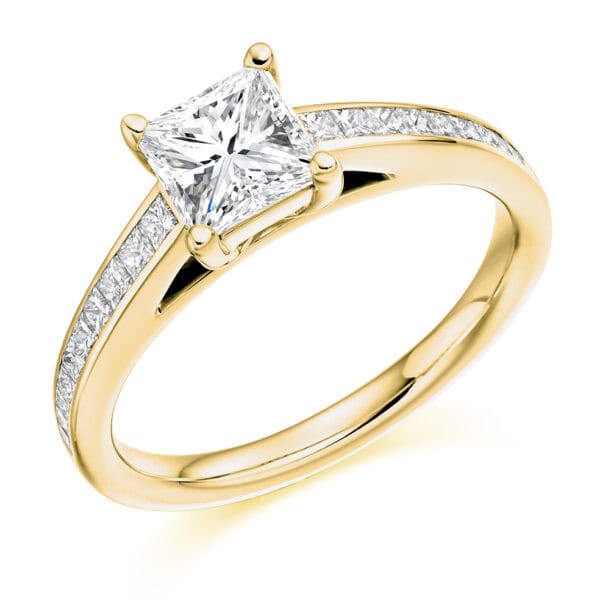 Princess Cut Solitaire 1ct Diamond Engagement Ring with Diamond Set Shoulders - Image 2