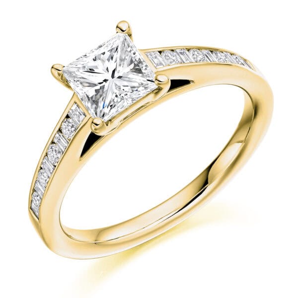 Princess Cut Solitaire 1ct Diamond Engagement Ring with Diamond Set Shoulders - Image 2