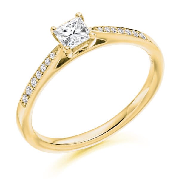 Princess Cut Solitaire 0.2ct Diamond Engagement Ring with Diamond Set Shoulders - Image 2