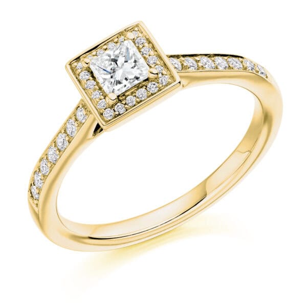 Princess Cut Halo 0.25ct Diamond Engagement Ring with Diamond Set Shoulders - Image 2