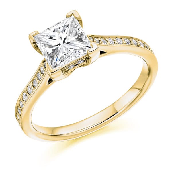 Princess Cut Solitaire 1.25ct Diamond Engagement Ring with Diamond Set Shoulders - Image 2