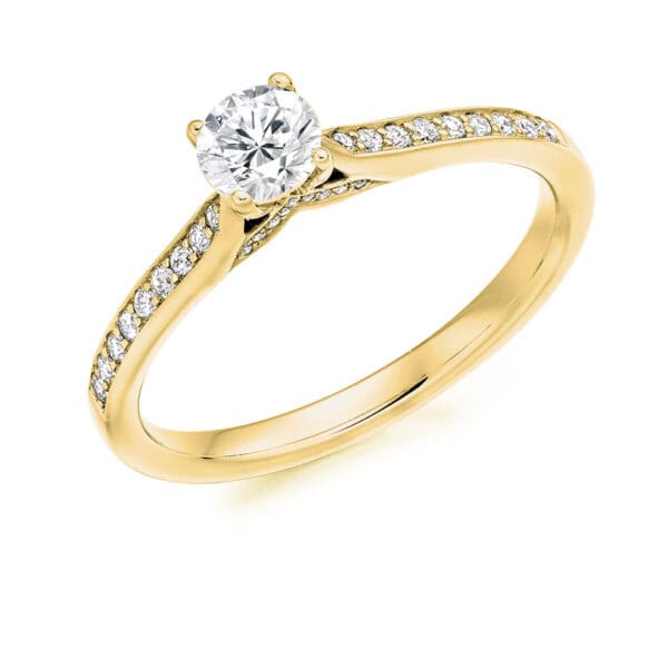 Round Brilliant Solitaire 0.25ct Diamond Engagement Ring with Diamond Set Shoulders - Image 2