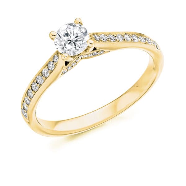 Round Brilliant Solitaire 0.4ct Diamond Engagement Ring with Diamond Set Shoulders - Image 2