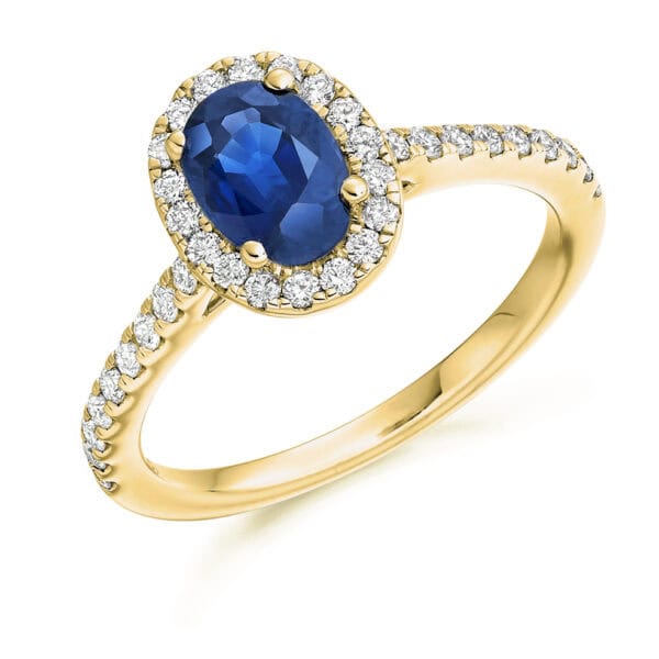 Blue Sapphire Oval Cut Cluster 1ct Engagement Ring with Diamond Set Shoulders - Image 2