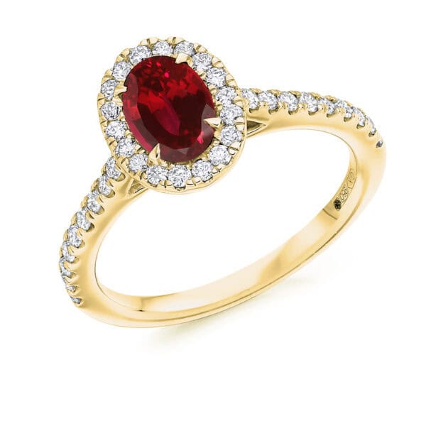 Ruby Oval Cut Cluster 1ct Engagement Ring with Diamond Set Shoulders - Image 2