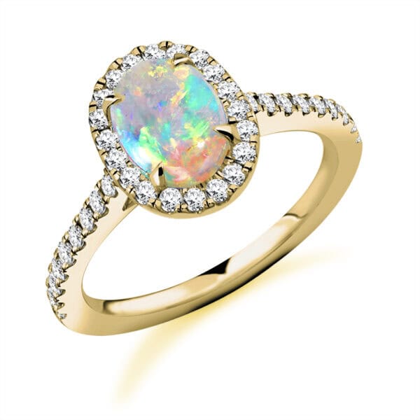 Opal Oval Cut Cluster 0.7ct Engagement Ring with Diamond Set Shoulders - Image 2