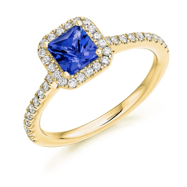 Tanzanite Princess Cut Cluster 0.75ct Engagement Ring with Diamond Set Shoulders - Image 2