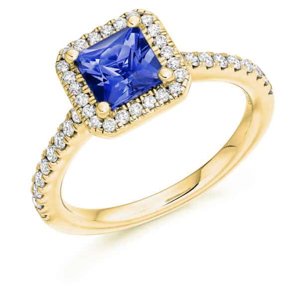 Tanzanite Princess Cut Cluster 1.1ct Engagement Ring with Diamond Set Shoulders - Image 2