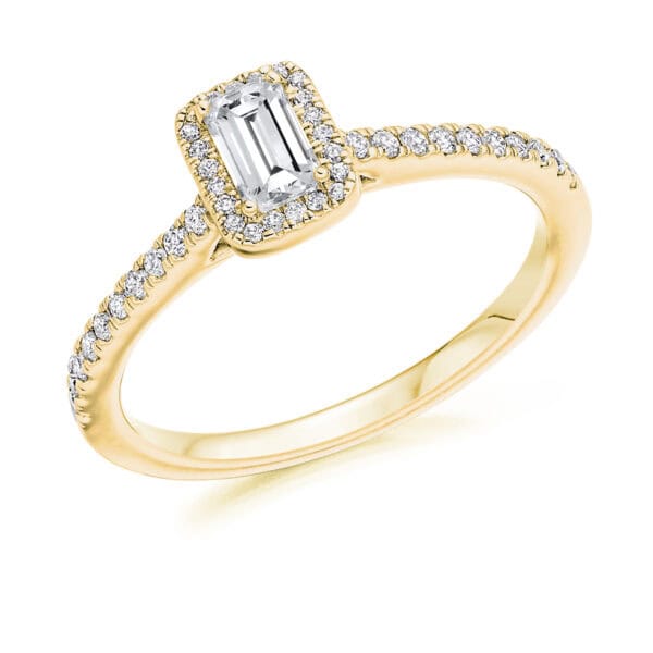 Emerald Cut Halo 0.25ct Diamond Engagement Ring with Diamond Set Shoulders - Image 2