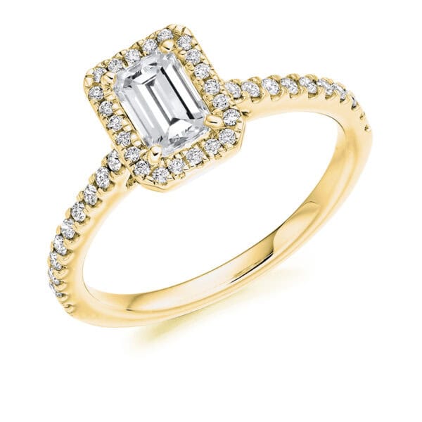 Emerald Cut Halo 0.75ct Diamond Engagement Ring with Diamond Set Shoulders - Image 2