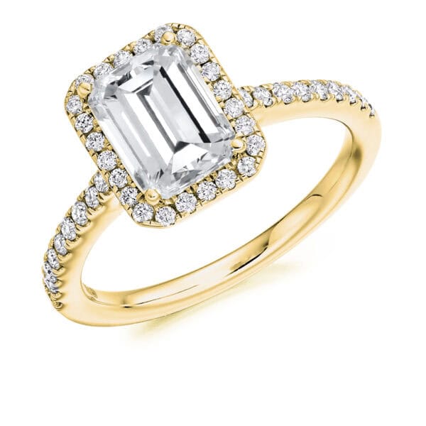 Emerald Cut Halo 1.5ct Diamond Engagement Ring with Diamond Set Shoulders - Image 2