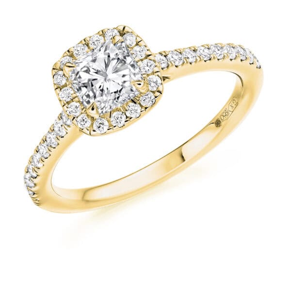 Cushion Cut Halo 0.5ct Diamond Engagement Ring with Diamond Set Shoulders - Image 2