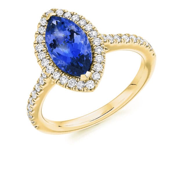 Tanzanite Marquise Cut Cluster 1.8ct Engagement Ring with Diamond Set Shoulders - Image 2