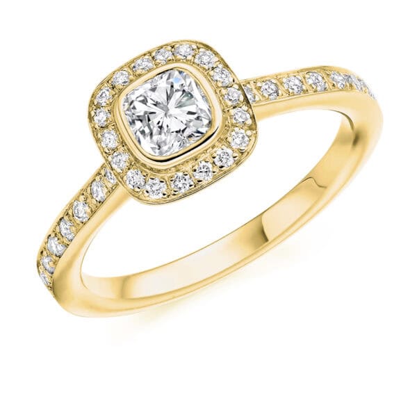 Cushion Cut Halo 0.5ct Diamond Engagement Ring with Diamond Set Shoulders - Image 2