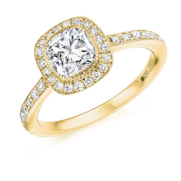 Cushion Cut Halo 0.75ct Diamond Engagement Ring with Diamond Set Shoulders - Image 2