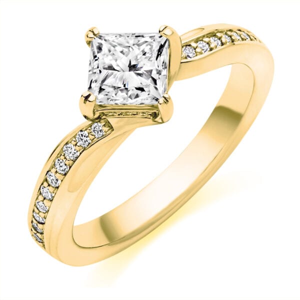 Princess Cut Solitaire 1ct Diamond Engagement Ring with Diamond Set Shoulders - Image 2