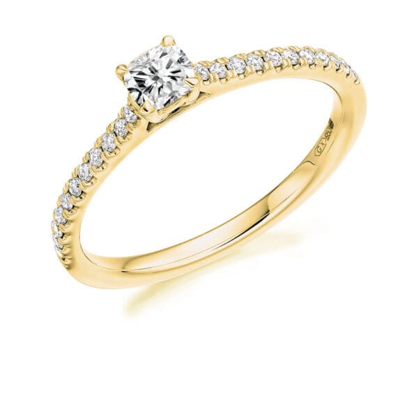 Cushion Cut Solitaire 0.25ct Diamond Engagement Ring with Diamond Set Shoulders - Image 2